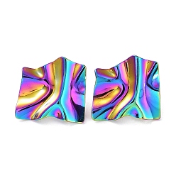 Rainbow Color Ионное покрытие (IP) 304 Текстурированные квадратные серьги из нержавеющей стали для женщин, Радуга цветов, 27.5x29 мм