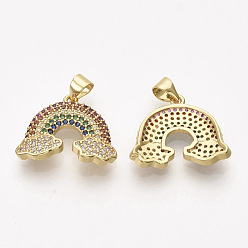 Golden Golden Plated Brass Micro Pave Cubic Zirconia Pendants, Rainbow, Colorful, 16.5x20.5x2mm, Hole: 3x4mm