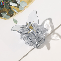 A193 Transparent Butterfly Claw Clip - 5# Mist Blue Butterfly-shaped Hair Claw for Girls, Elegant Bun Maker with Beads and Rhinestones
