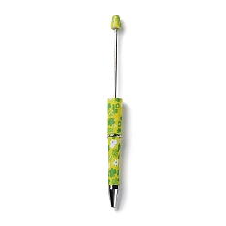 Yellow Clover Pattern Plastic Beadable Pens, Ball-Point Pen, for DIY Personalized Pen with Jewelry Bead, Yellow, 150x11.5mm, Pin: 2mm