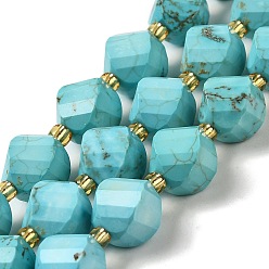 Dark Turquoise Dyed Natural Howlite Beads Strands, with Seed Beads, Faceted Twist, Dark Turquoise, 10.5x9x7.5mm, Hole: 1~1.2mm, about 32pcs/strand, 15.43 inch(39.2cm)