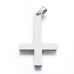Stainless Steel Color 304 Stainless Steel Big Pendants, Inverted Cross, Stainless Steel Color, 55x30x2.5mm, Hole: 4.5x7.5mm