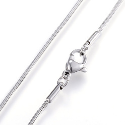Stainless Steel Color Classic Plain 304 Stainless Steel Mens Womens Snake Chain Necklaces, with Lobster Claw Clasps, Stainless Steel Color, 1.2mmx23.7 inch(60.2cm)