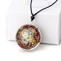 Colorful Dyed Natural Pyrite Resin Pendants, Yoga Theme Half Round Charms with Star, Colorful, 40mm