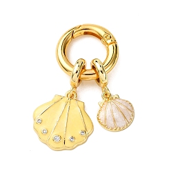 Лимонный шифон Подвесные украшения в форме двойной раковины из латуни с микропаве из прозрачных кубических цирконий и эмали, долговечный, стойки покрытие, без кадмия и без свинца, реальный 18 k позолоченный, лимонный шифон, 45 мм, отверстие : 13 мм