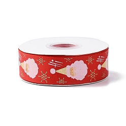Red 25 Yards Flat Christmas Theme Printed Polyester Grosgrain Ribbon, for DIY Jewelry Making, Red, 7/8~1 inch(23~25mm)