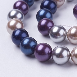Colorful Shell Pearl Beads Strands, Round, Colorful, 6mm, Hole: 1mm, about 63pcs/strand, 15.7 inch