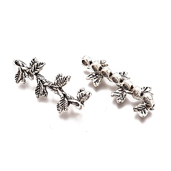 Antique Silver Tibetan Style Alloy Multi-Strand Links, Leaf, Antique Silver, 29.5x11.5x5mm, Hole: 2mm