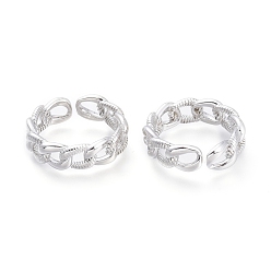 Real Platinum Plated Brass Cuff Rings, Open Rings, Curb Chain Shape, Real Platinum Plated, Size 7, Inner Diameter: 17mm