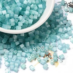 Turquoise Glass Seed Beads, Imitation Cat Eye, Round Hole, Hexagon, Turquoise, 3.5x3.8x3.5mm, Hole: 1mm, 409pcs/pound