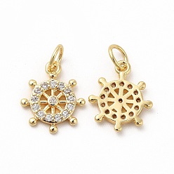 Real 18K Gold Plated Rack Plating Brass Micro Pave Cubic Zirconia Charms, with Jump Ring, Real 18K Gold Plated, Long-Lasting Plated, Helm Charm, Real 18K Gold Plated, 13.5x11.5x2mm, Hole: 3.6mm
