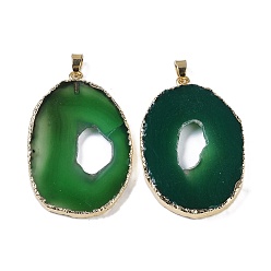 Green Natural Agate Big Pendants, Oval Charms, Dyed & Heated, with Golden Plated Brass Findings, Green, 50~62x33~43x5~7mm, Hole: 7.5x4.5mm