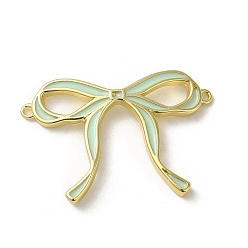Aquamarine Brass Enamel Connector Charms, Bowknot Link, Real 18K Gold Plated, Aquamarine, 21.5x32x3mm, Hole: 1mm