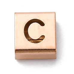Letter C Ионное покрытие (ip) 304 квадратные подвески-слайдеры из нержавеющей стали, розовое золото , буква С, 9x8x4 мм, отверстие : 3.5x8.5 мм