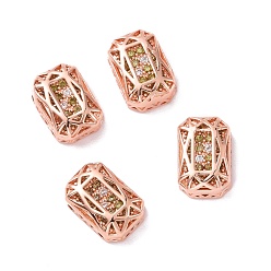 Olive Eco-friendly Brass Micro Pave Cubic Zirconia Multi-strand Links, Rack Plating, Cadmium Free & Lead Free, Rectangle Octagon, Rose Gold, Olive, 12x8x5mm, Hole: 1.2mm