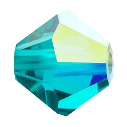 60230 200 Blue Zircon AB Хрустальные бусины preciosa®, чешский хрусталь, биконус(451 69 302 рондель), 60230 200 голубой циркон ab, 3 мм, отверстие : 0.8 мм