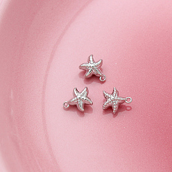Starfish Brass Pendants, Platinum, Starfish, 10x9mm