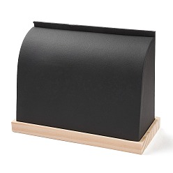 Black Wood Covered with PU Leather Necklace Display Stands, Curve Pendant Necklace Organizer Holder, Black, 20.9x9x15.5cm