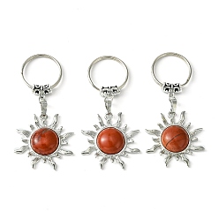 Красный Камень Брелок-подвеска от солнца из натуральной красной яшмы и латуни, с латунной фурнитурой платинового цвета, для украшения сумки, ювелирных изделий, подарка, 7.5 см