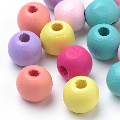 Mixed Color Natural Wood Beads, Spray Painted, Round, Lead Free, Mixed Color, 6~6.5x5mm, Hole: 2mm, about 8330pcs/500g