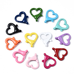 Mixed Color Spray Painted Eco-Friendly Alloy Lobster Claw Clasps, Cadmium Free & Nickel Free & Lead Free, Heart, Mixed Color, 26x22x5.5mm, Hole: 2mm