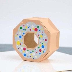 PeachPuff Hexagonal Donut Paper Candy Storage Box with Visible Window, for Candy Gift Bags Christmas Party Wedding Favors Bags, PeachPuff, 8x8x3.9cm