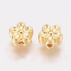 Golden Tibetan Style Alloy 3D Flower Beads, Cadmium Free & Lead Free, Golden, 7x3.5mm, Hole: 1mm