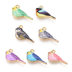 (52) Непрозрачная лаванда Печатные подвески сплава, золотой свет, талисманы в виде птицы-малиновки, разноцветные, 13.5x21x3.5 мм, отверстие : 1.8 мм