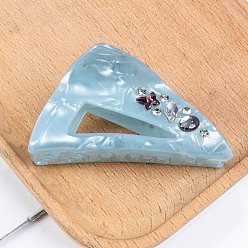 Sky Blue PVC Claw Hair Clips for Women, Triangle with Butterfly, Sky Blue, 37x73x43mm