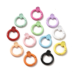 Mixed Color Spray Painted Alloy Spring Gate Rings, Ring with Strawberry, Mixed Color, 32.5x26.5x4~5mm