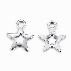 Stainless Steel Color 304 Stainless Steel Charms, Star, Stainless Steel Color, 8.5x7x0.8mm, Hole: 1.2mm
