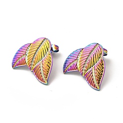 Rainbow Color Ion Plating(IP) 304 Stainless Steel Stud Earrings Findings, with Vertical Loop, Leaf, Rainbow Color, 19.5x22mm, Hole: 2.5mm, Pin: 0.8mm
