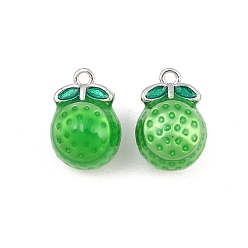Real Platinum Plated Brass Enamel Pendants, Fruit Charms, Real Platinum Plated, 16x11x10mm, Hole: 1.4mm