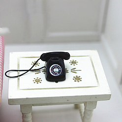 Black Miniature Spray Painted Alloy Telephone, for Dollhouse Accessories Pretending Prop Decorations, Black, 17x9mm