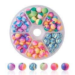 Mixed Color 90Pcs 6 Colors Handmade Polymer Clay Beads, Round, Mixed Color, 8mm, Hole: 2mm, 15pcs/color