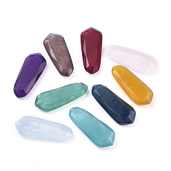 Mixed Color Natural White Jade Cabochons, Dyed, Faceted, Teardrop, Mixed Color, 34x14x5mm