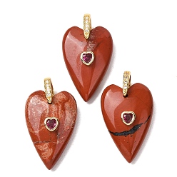Red Jasper Natural Red Jasper Pendants, Heart, Golden, 30x20x9~9.5mm, Hole: 6x6.5mm