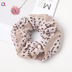 C218 Chiffon Leopard Print - Pink Floral Fabric Hair Scrunchie for Ponytail - Charming and Elegant Accessory