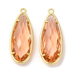 Light Salmon Transparent Resin Pendants, Faceted Teardrop Charms with Rack Plating Real 18K Gold Plated Brass Findings, Cadmium Free & Lead Free, Long-Lasting Plated, Light Salmon, 36.5x14x7.5mm, Hole: 1.8mm