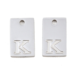 Letter K 304 Stainless Steel Pendants, Rectangle with Letter Charms, Stainless Steel Color, Letter K, 16x10x1.4mm, Hole: 1.8mm