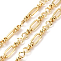 Real 18K Gold Plated Brass Oval & Infinity Link Chains, Unwelded, with Spool, Cadmium Free & Lead Free, Real 18K Gold Plated, 15x7x1.5mm, 13.5x7x3mm, 10x5mm