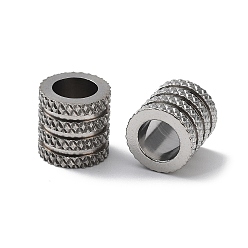 Stainless Steel Color 303 Stainless Steel European Beads, Large Hole Beads, Grooved Column, Stainless Steel Color, 8x8mm, Hole: 5.5mm