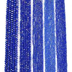 Королевский синий Стеклянные бусины с гальваническим покрытием , непрозрачный сплошной цвет, с покрытием AB цвета, граненые, рондель, королевский синий, 2.3~2.7x2 мм, отверстие : 0.4 мм, около 135~140 шт / нитка, 26~27 см