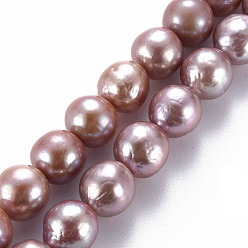 Lavender Natural Keshi Pearl Beads Strands, Cultured Freshwater Pearl, Round, Lavender, 10~11x8~11mm, Hole: 0.7mm, about 38~40pcs/strand, 16.14 inch(41cm)