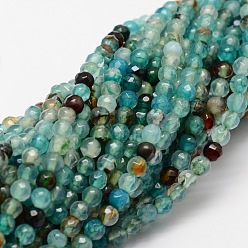 Turquoise Faceted Natural Agate Round Beads Strands, Dyed, Turquoise, 4mm, Hole: 1mm, about 92pcs/strand, 15.3 inch