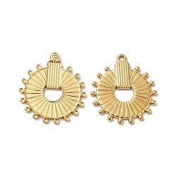 Real 18K Gold Plated Ion Plating(IP) 304 Stainless Steel Pendant, Flat Round Charm, Real 18K Gold Plated, 27x23.5x1.5mm, Hole: 1.6mm