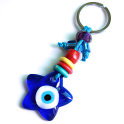 star keychain Devil's Eye Turkish Greek Glass Blue Eye Jewelry Keychain Charm Palm and Star Shape