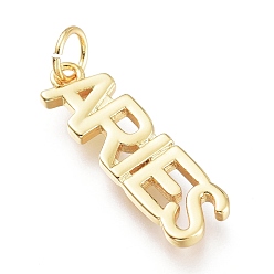Aries Brass Pendants, with Jump Rings, Long-Lasting Plated, Constellation/Zodiac Sign, Word, Aries, 21x6x2mm, Hole: 3.5mm