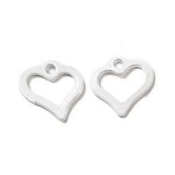 White Spray Painted 201 Stainless Steel Charms, Heart Charm, White, 11.5x11x1.5mm, Hole: 1.6mm