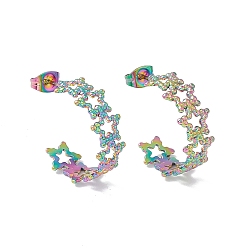 Rainbow Color Ионное покрытие (ip) 304 серьги-гвоздики в виде звезды из нержавеющей стали, полукруглые серьги для женщин, Радуга цветов, 21x8 мм, штифты : 0.8 мм